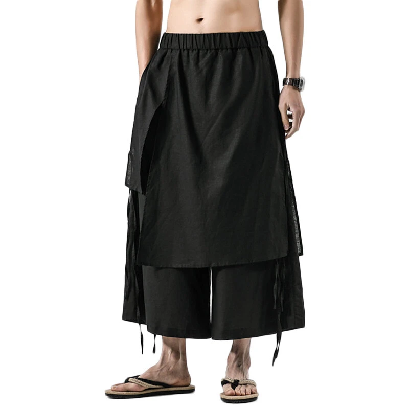 (image for) Men's Harem Pants Loose Soft Breathable Asymmetric Skirt Trousers Punk Dress Pants Hiking Travel